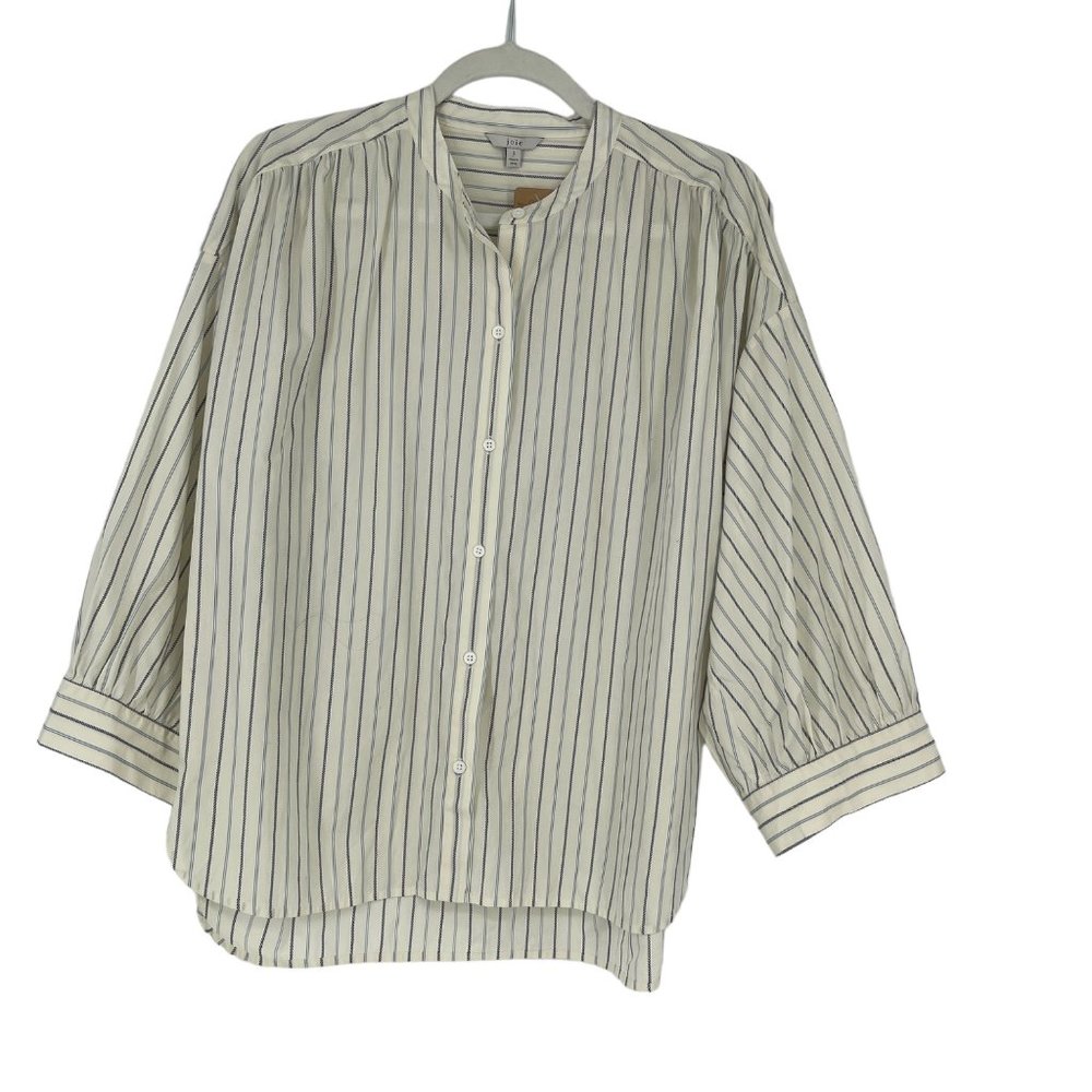 Joie Yoella Striped Button Up Top Blouse Band Collar Puff Balloon Sleeve sz Sm - Picture 2 of 7